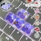 4Pcs Beautiful Epoxy Keycaps Dry Flowers, Red  Pink Dry Flowers Epoxy Keycaps, Translucent Leaves Ke