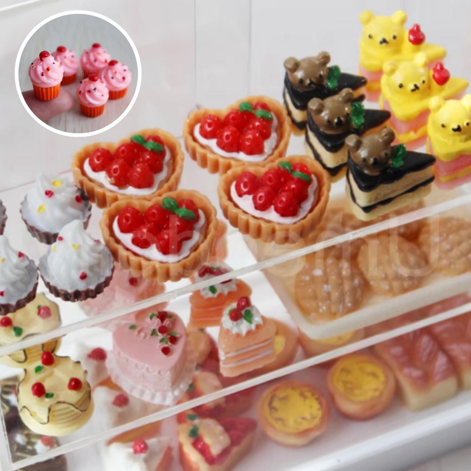 Miniature Bakery Set, Miniature Waffles Donuts, Bakery Food Display, Realistic Dessert Set, Miniatur