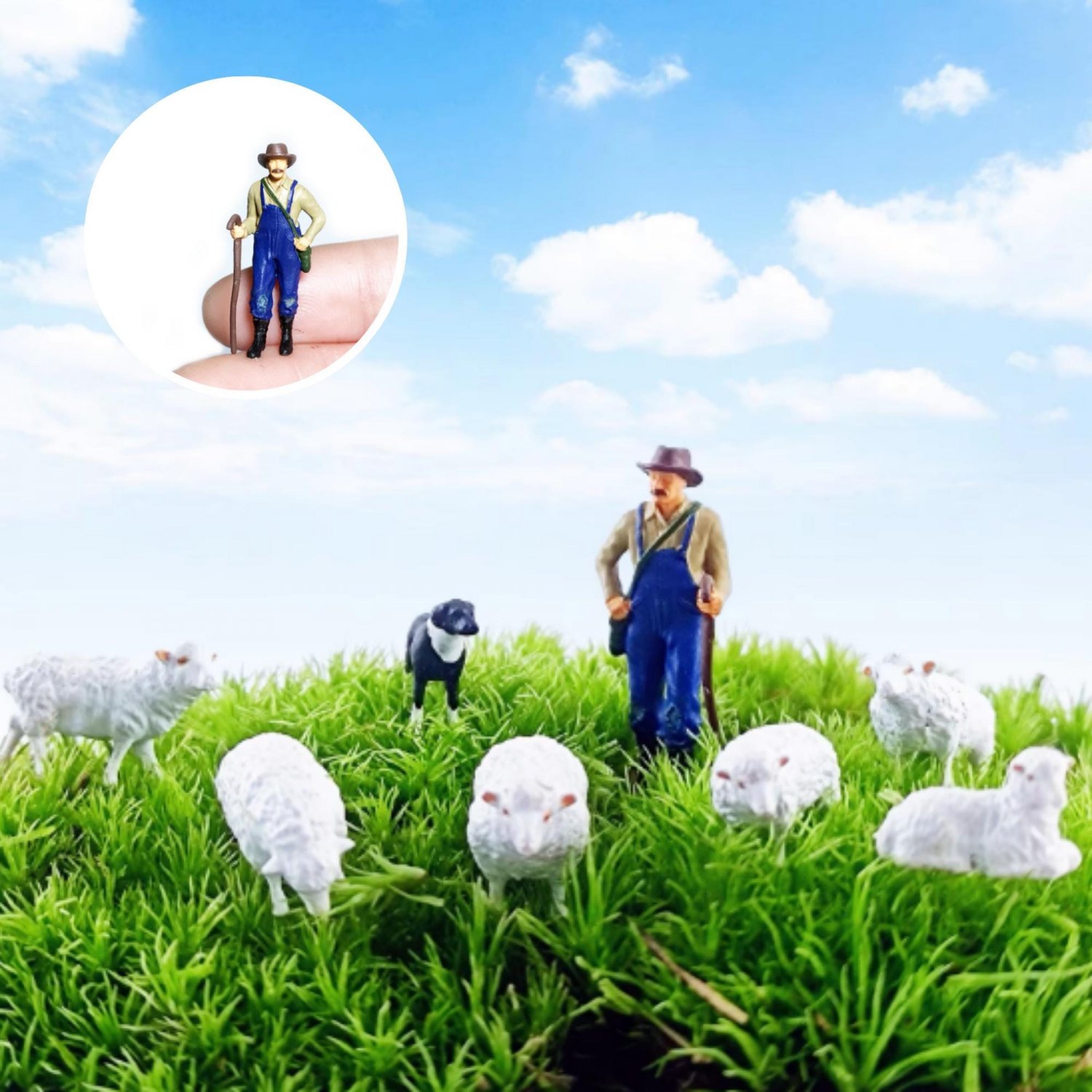 Farm Shepherd Miniature Set, Miniature Shepherd with Goat & Dog 1/64 1/87, Miniature Farm Life Statu