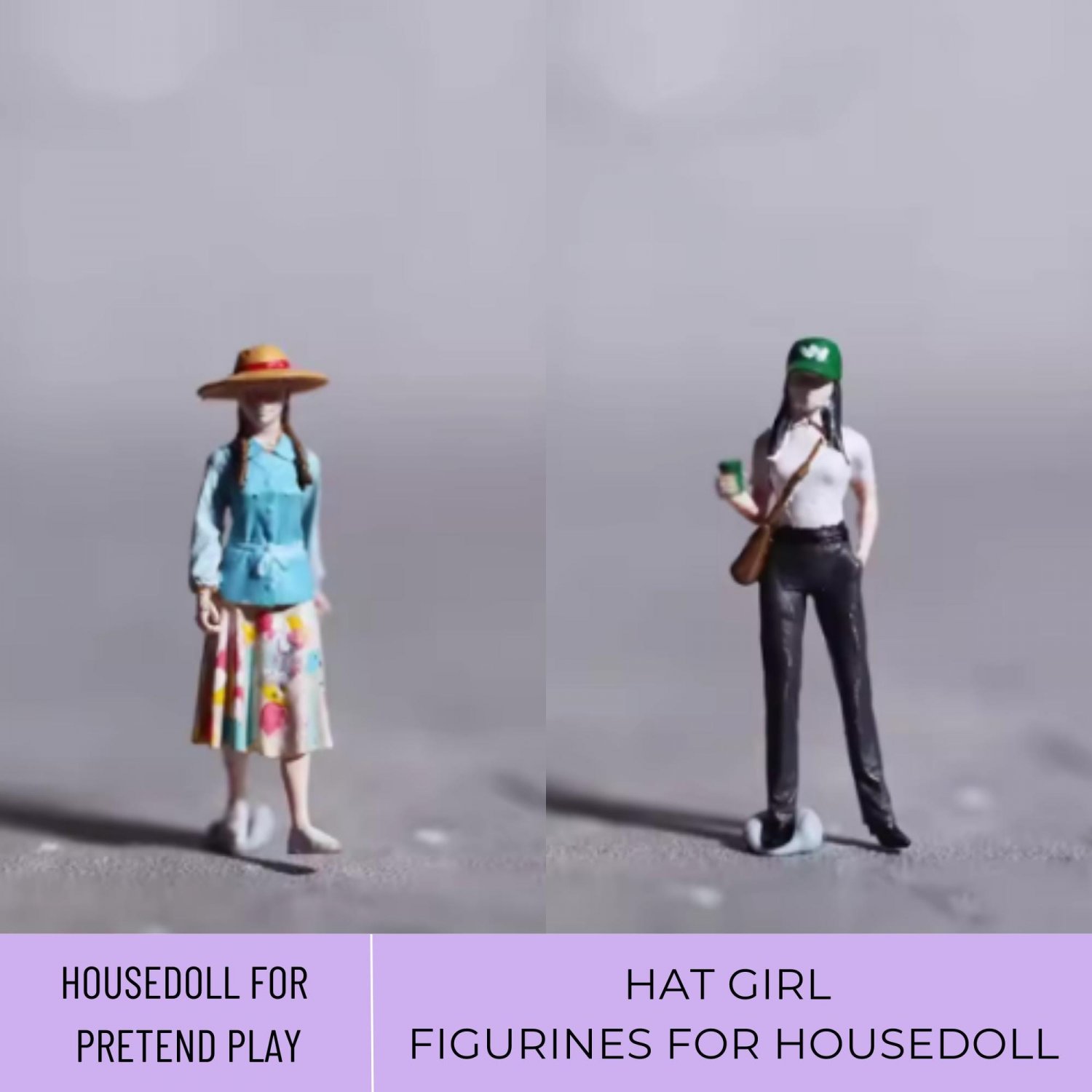 1Pc Miniature Girl with Hat, Tiny Stylish Figurine 1/64 , Miniature Fashion Girl, Lady with Hat, Min