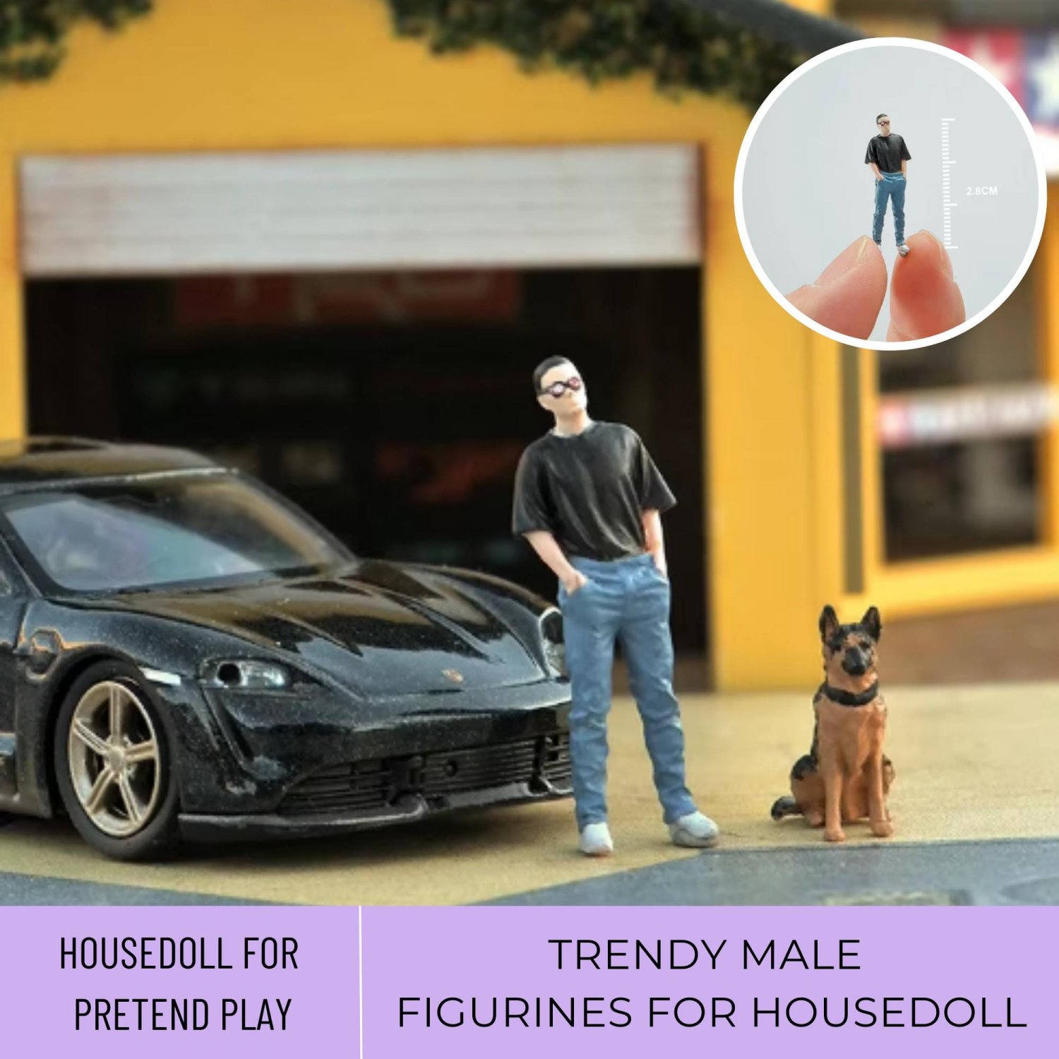 1Pc Miniature Man with Sunglasses, Small Stylish Figure 1/64, Miniature Trendy Man, Miniature Cool G