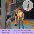 1Pc Miniature Girl Figurine, Tiny Female Figure Model 1/64, Miniature Woman Yellow Clothes Off the S