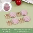 Miniature Vintage Plate, Pink Tableware, Knife Fork Spoon For Doll House Decor, Kitchen Toys Doll, M