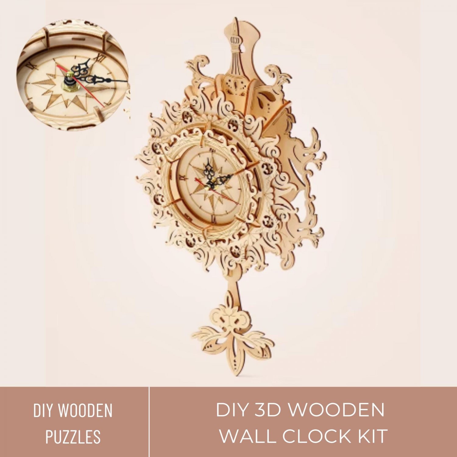3D DIY Wooden Wall Clock Puzzle Kit, DIY Wood Puzzle Wall Clock, Mechanical Craft Kit, Functional Ti