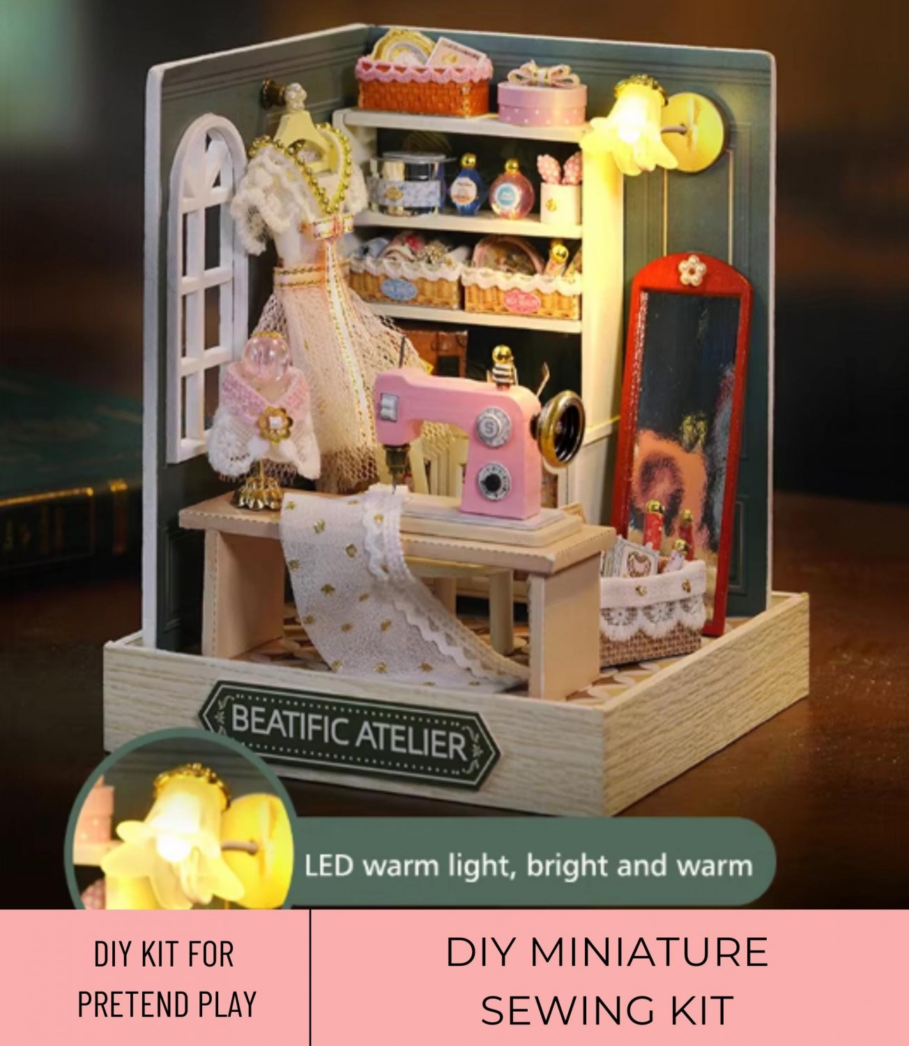 Miniature Sewing Machine Set Kit, Miniature Beautiful White Dress, Crafty Mini Sewing Equipment, Min