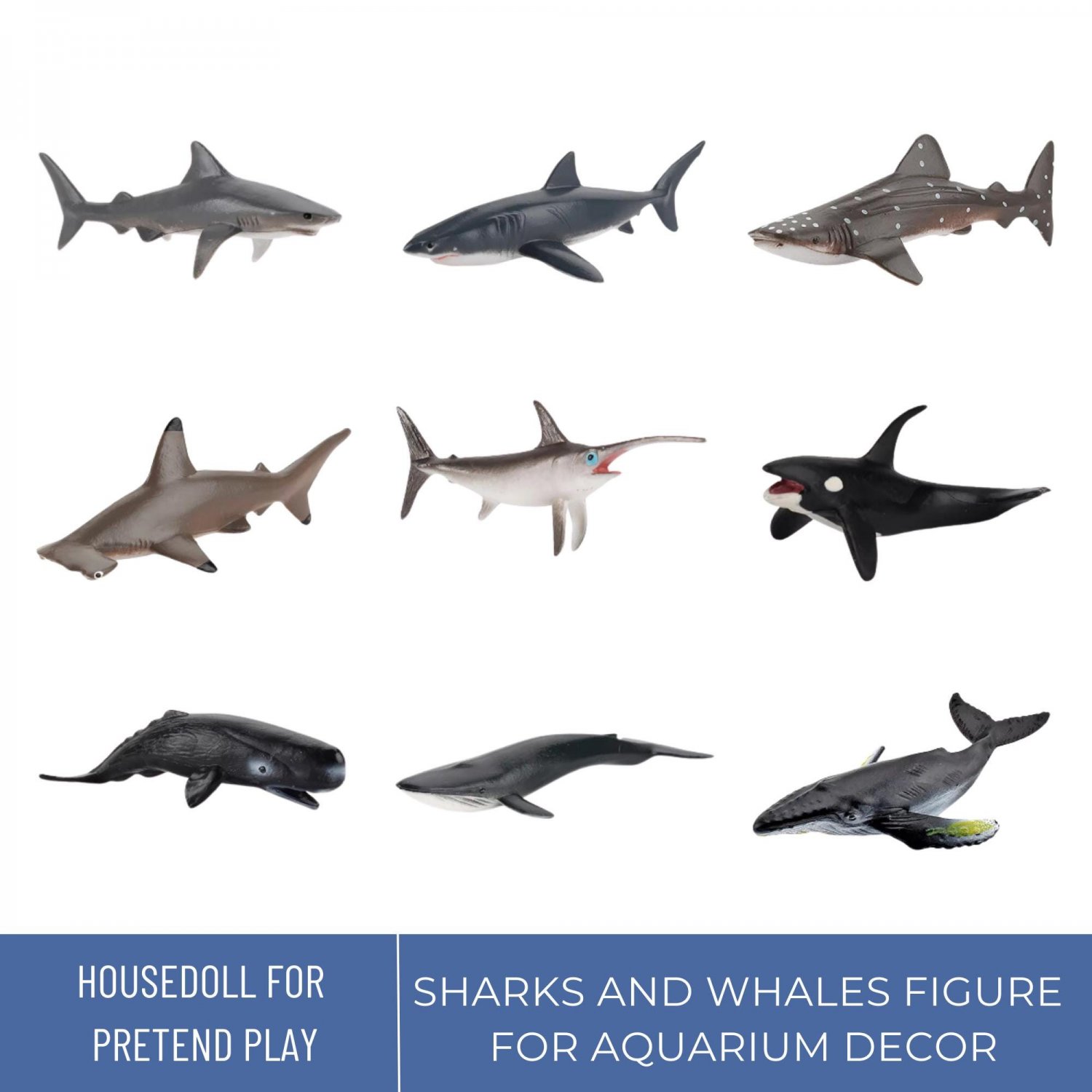Shark Figure Animals, Realistic Miniature Shark, Miniature Gray Whale Figurine, Aquarium Figures, We