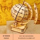 3D DIY Wood Puzzle Globe Kit, DIY Wooden Globe, 3D Craft Kit for Geography Enthusiasts, Wooden Rotat