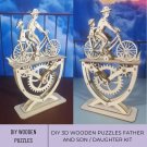 3D DIY Wood Puzzle Father Cycling with Daughter/Son Kit, 3D Puzzle Father and Child Bike Ride, Bike 