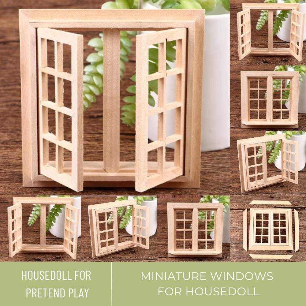 1 Pc DIY Miniature Window Door for Doll Home, Mini Window 16 Grids Square, DIY Miniature Wooden Wind