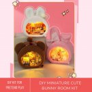 DIY Cute Bunny House Miniature Kit, Miniature Bear House, Adorable Soft Fur Miniature Room with Ligh