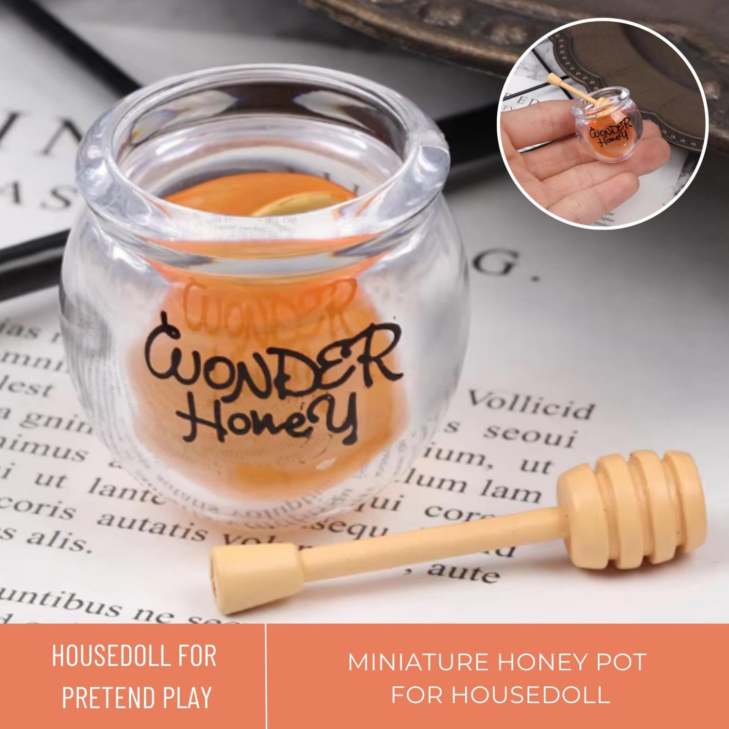 Miniature Honey Pot, Miniature Tableware, Miniature Bee Jar, Miniature Honey Jar, Miniatur Essensgla