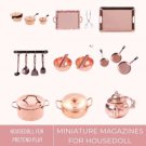 1:12 Cooking Kit Dolls Accessories, Miniature Rose Gold Cookware, Miniature Frying Pan Pot Kettle, M