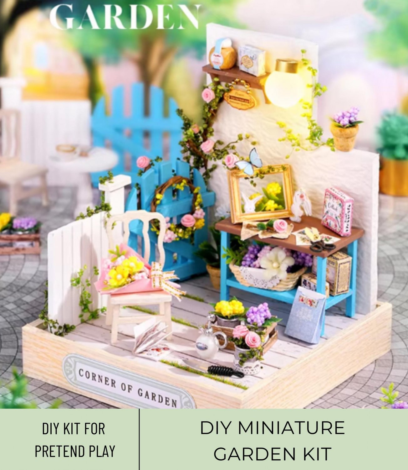 DIY Miniature Yard with Vines Kit, Miniature Garden Scene with Cozy Chairs, Miniature Lush Vines, Ti