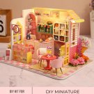 DIY Pink Miniature Café Dollhouse Kit, Miniature Bakery with Cakes, Sweets, and Bread, Pink Bakery 