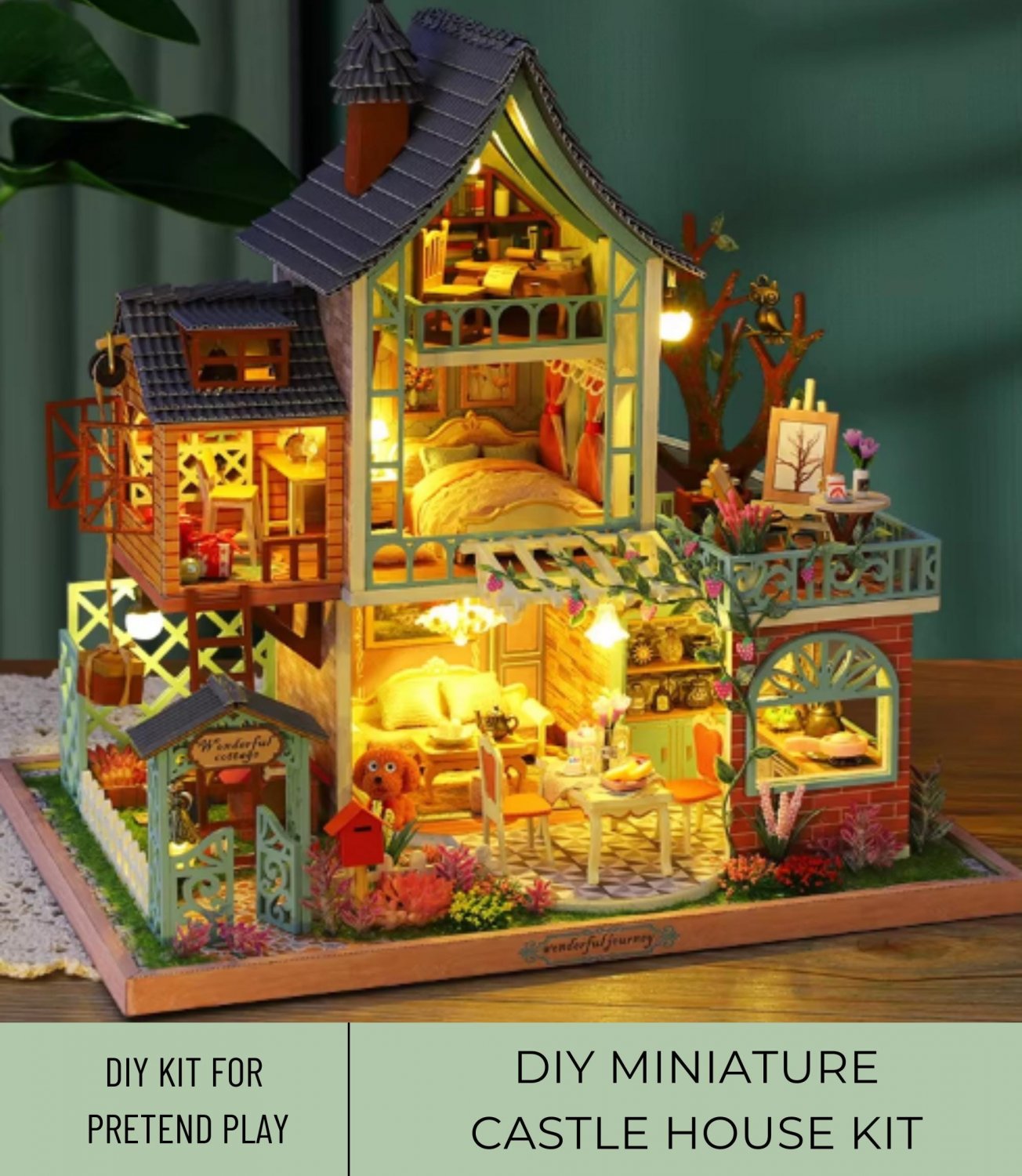 DIY Miniature Castle House Kit, Miniature Beautiful Rooms Surrounded by Greenery, Miniature Dreamy B