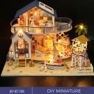 DIY Miniature Blue Seaside House Kit, Miniature House Anchor Decor, Tiny Home with Boat, Miniature C