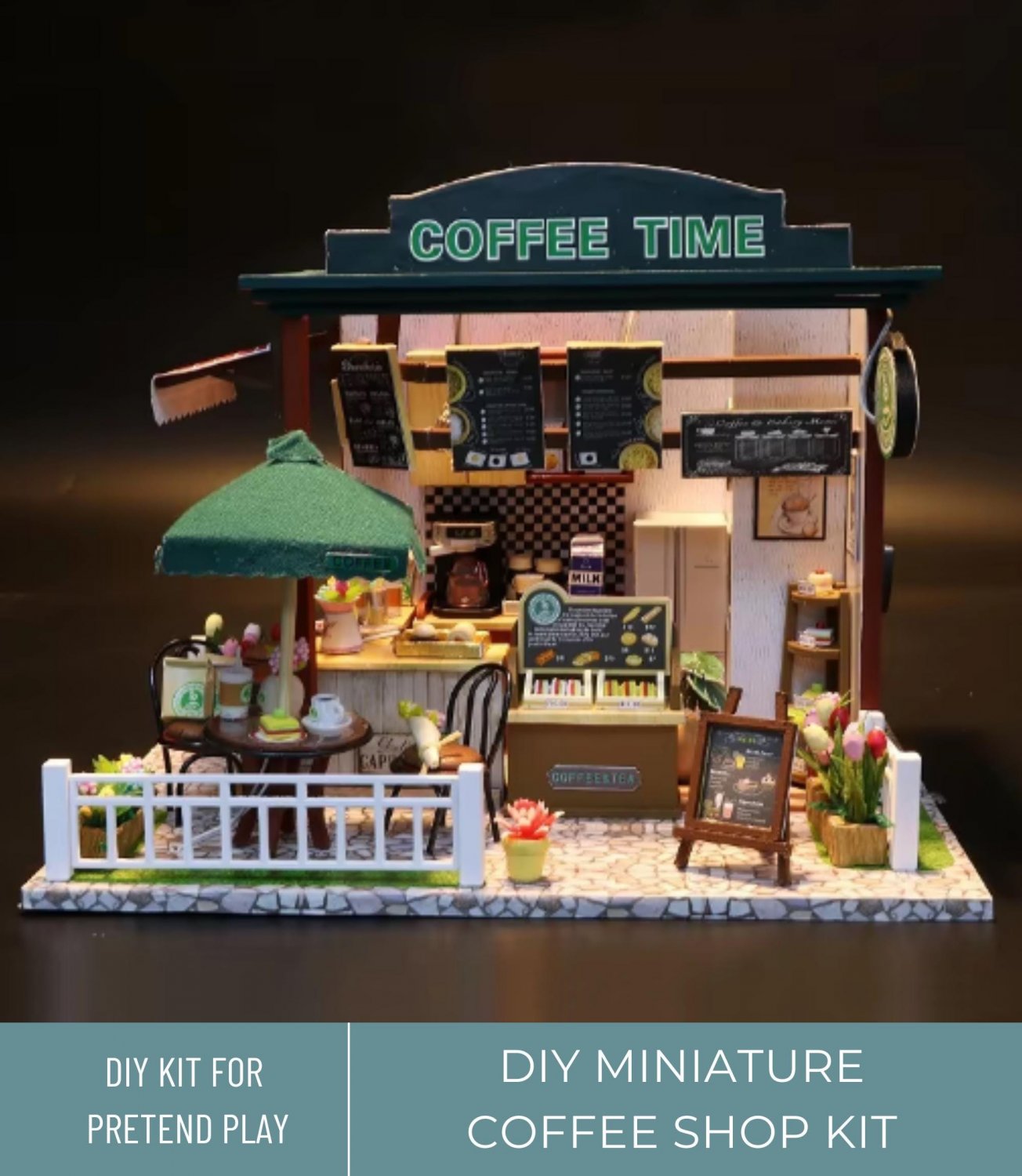 DIY Miniature Coffee Caf&Atilde;&copy; Kit, Miniature Cozy Coffeehouse, Miniature Coffee Shop DIY Kit, Kit with 