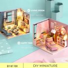 DIY Miniature Blue Living Room Kit, Miniature Pink Bedroom, Build Cozy Home with Furniture, Tiny Sty