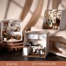 DIY Miniature White Brown Cozy House Kit, Miniature Retro House, Tiny Elegant Furniture, Boho Brown 