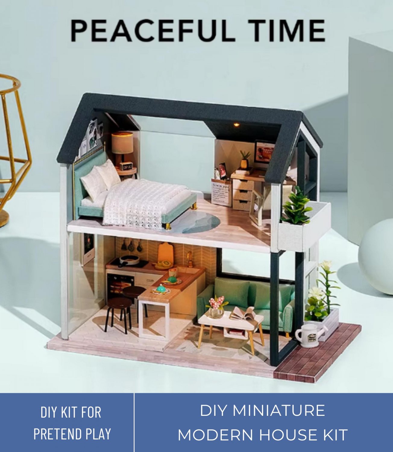 DIY Miniature Elegant House Kit, Simple Bedroom and Living Room Kit, DIY Two-Story Simplicity House,