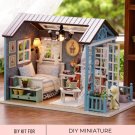 DIY Miniature Blue House Kit, Miniature Elegant Bedroom with Lace Details, Cozy Lace-Decorated Room,