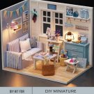 DIY Miniature Blue Room Kit, Miniature Bedroom Decoration, Miniature Blue Bedroom, Assembly Model Bu