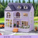 DIY Miniature Purple House Kit, Mini Purple House with Patio, Two Floors House with Cozy Balcony, Do
