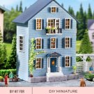 DIY Miniature Blue House Kit, Miniature Blue House with Balcony, Miniature Doll House Kit, House Thr