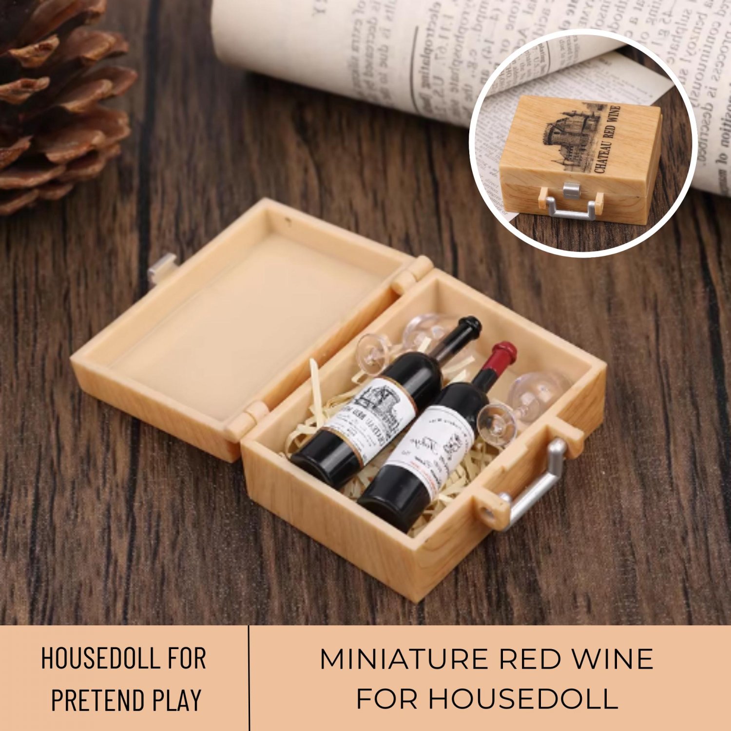 1Set Miniature Red Wine Box, Miniature Wine, Mini Bottle, Mini Bottle, Mini Glass, Food Accessories 