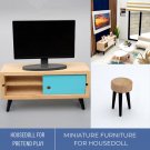Miniature Furniture Living Room, Miniature TV, Miniature Wood Table White Door, Miniature Round Chai
