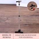 1Pc Miniature Black Microphone With Stand, Miniature Musical Instrument, Mini Microphone Accessories