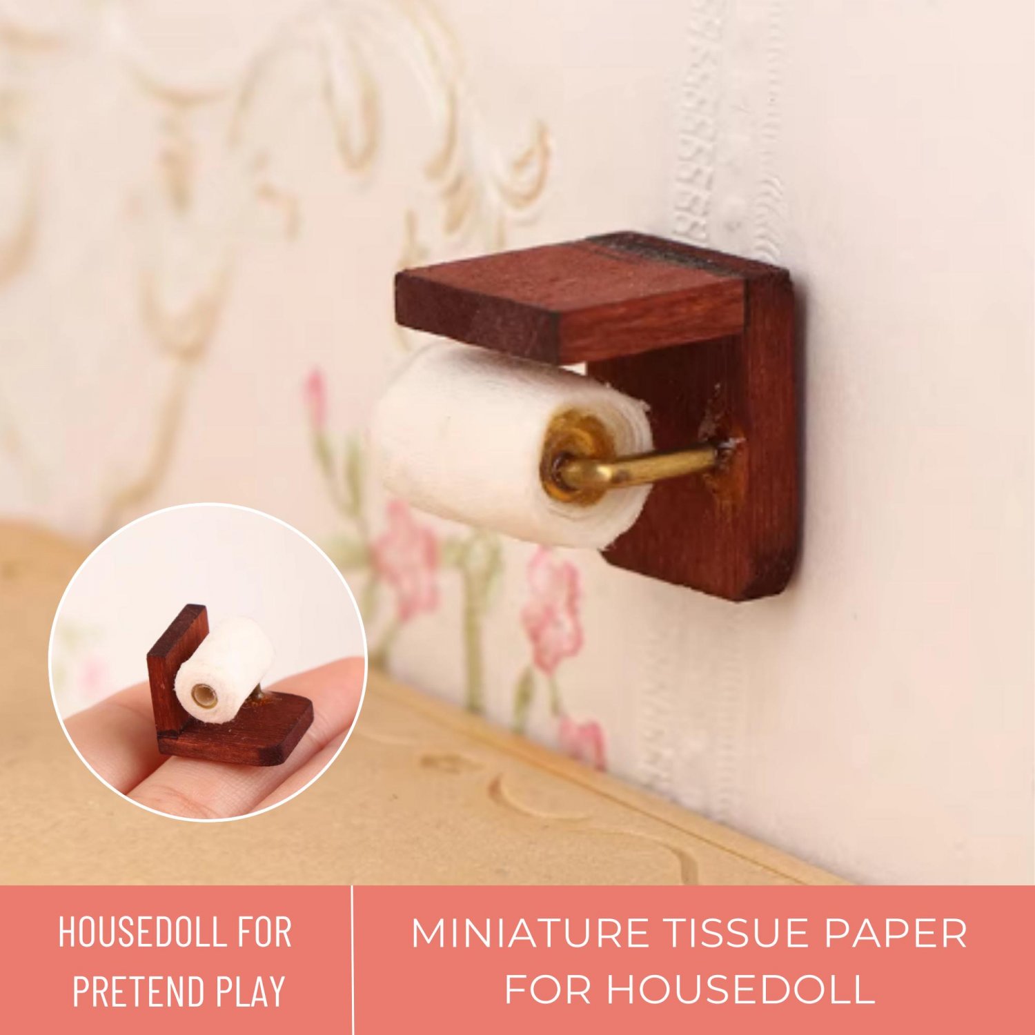 1Pc Miniature Tissue Paper Roll Paper with Stand, Mini Toilet Tissue, Miniature Tissue for Bathroom 