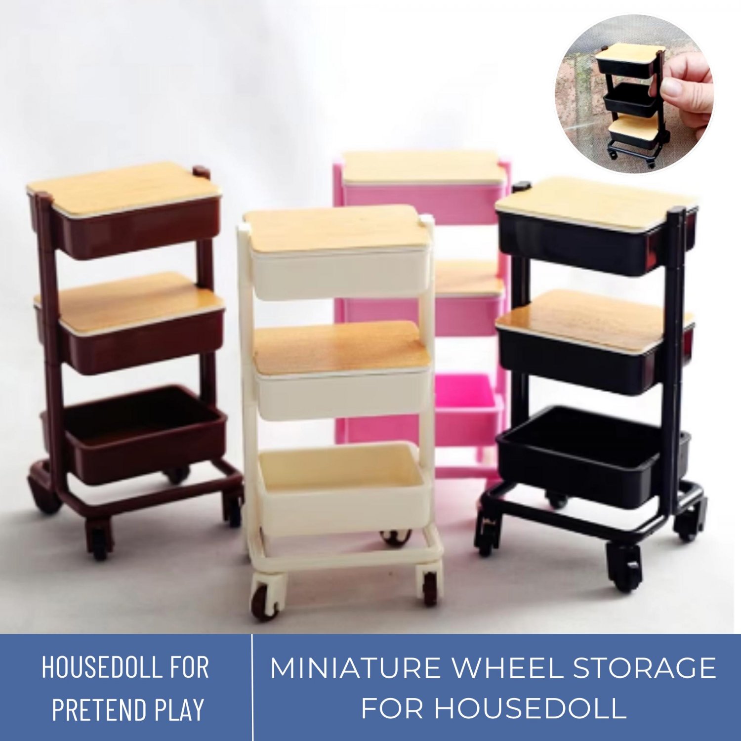 1Pc Miniature Wheel Storage, Mini Pink Trolley, White Mini Storage Shelf, Black Trolley Dining Cart 