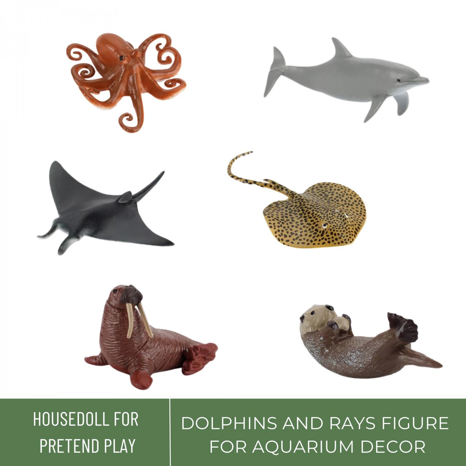 Dolphin Figure Animals, Realistic Mini Ray, Miniature Dolphin, Sea Otter Figurine, Miniature Walrus,