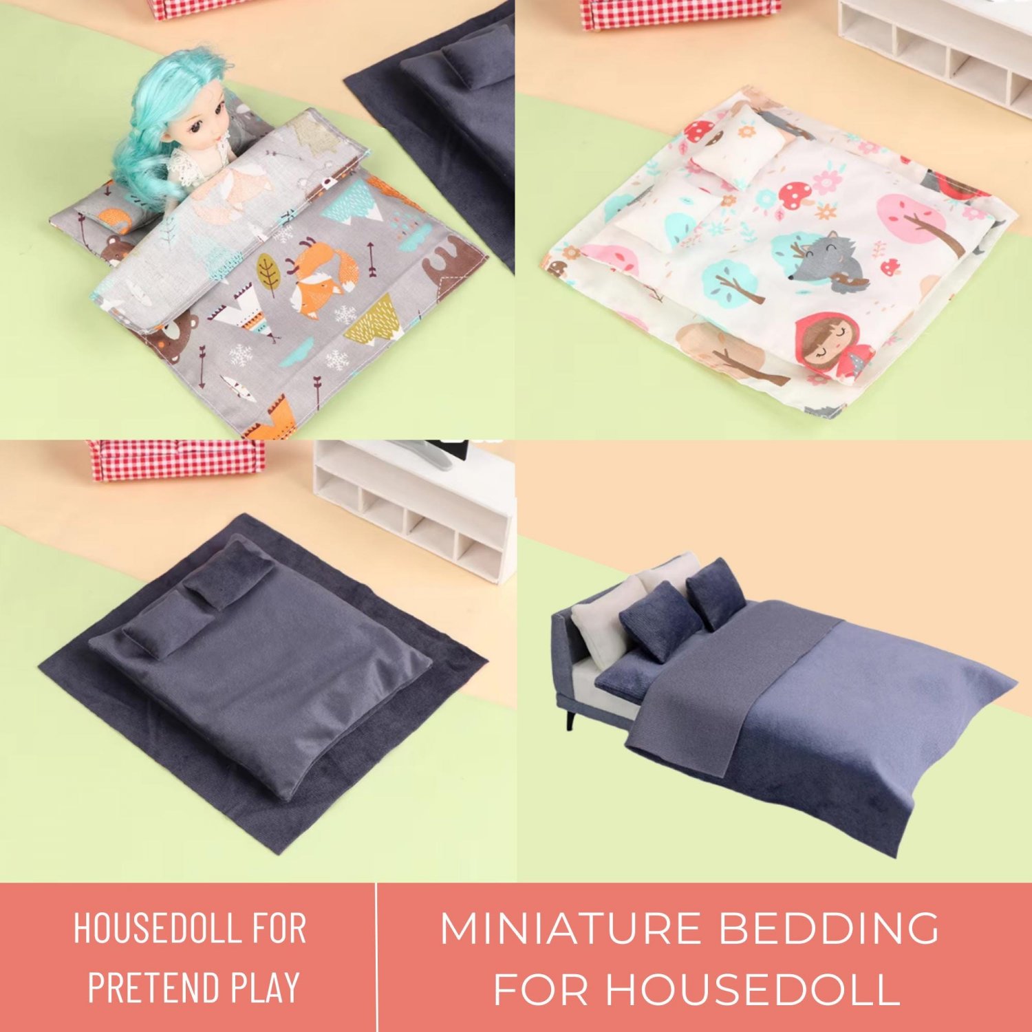 Miniature Cotton Bedding Set, Miniature Sheet Quilt Pillow, Mini Pillow, Bedroom Doll House, Miniatu