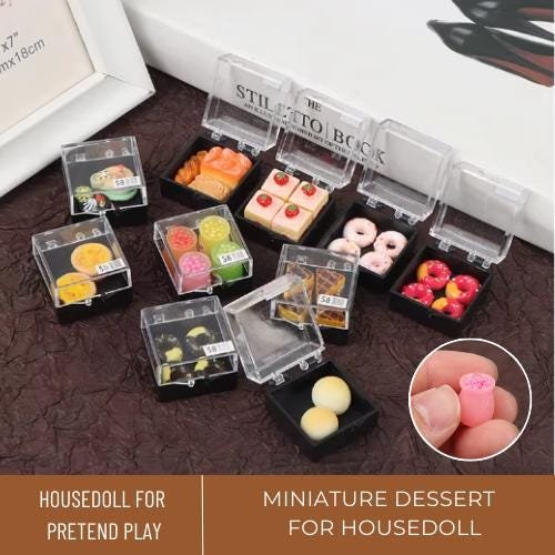 1 Box Miniature Dessert, Miniature Doughnuts, Mini Cake Food Doll House Decor Accessories, Miniature