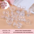 17Pcs/Set Miniature Transparent Kitchenware, Mini Transparent Cups and Plate, Miniature Tableware fo