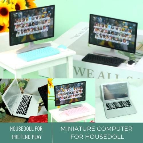 Miniature Computer Set, Miniature Laptop, Mini Black/White/Pink Computer, Mini White/Silver Laptop, 