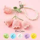 Cute Crochet Lily Keychain, Handmade Flower Keychain, Pearl Bead Keychain With Crochet Flower, Croch