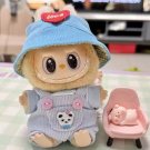 Kawaii Blue Jumpsuit with Hat for Labubu, Labubu Dolls Pocket Overalls Hat Set Clothing for Gift