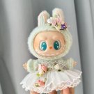 Princess Green Tutu Dress Set for Labubu Doll, Floral Lace Outfit Clothes Accessories