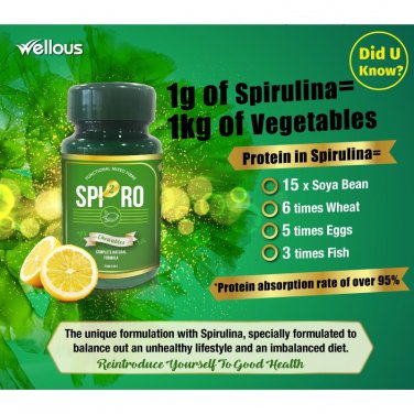 1 Box Spirulina Spi2ro Fiber Slimming Detox Colon Cleanse Weight Loss Support  60's