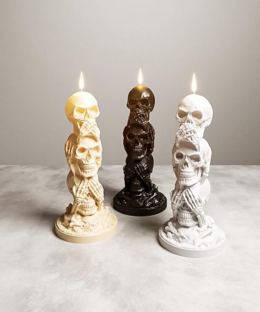 Speak no evil. See no evil. Hear no Evil. skull candle