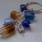 Blue and Brown Glass Bead Charm Keychain Bag Accent