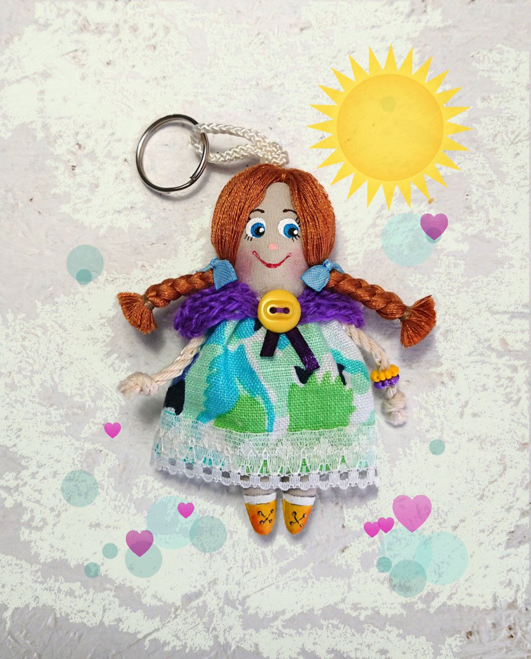 Handmadecrafted doll keychain. Small rag doll. Doll accessory. Gifts for girls