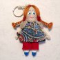 Bag charm tiny fabric doll. Handmadecrafted doll. Keychain rag doll. Moppet doll.