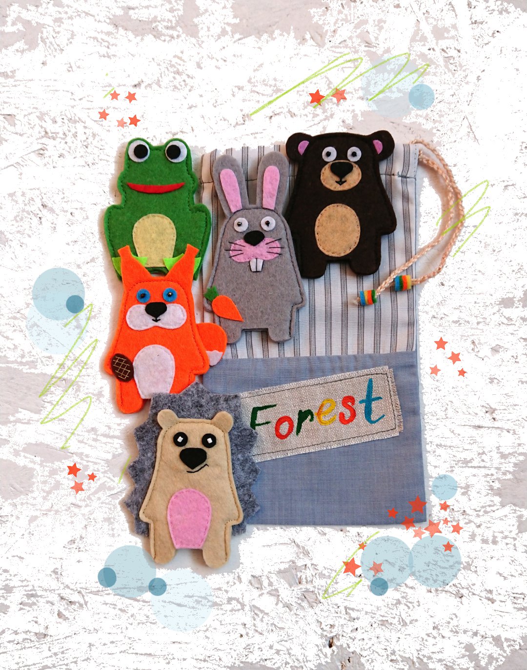 Animal finger puppets. Felt finger puppets. Felt animals. Gifts for kids. First birthday.