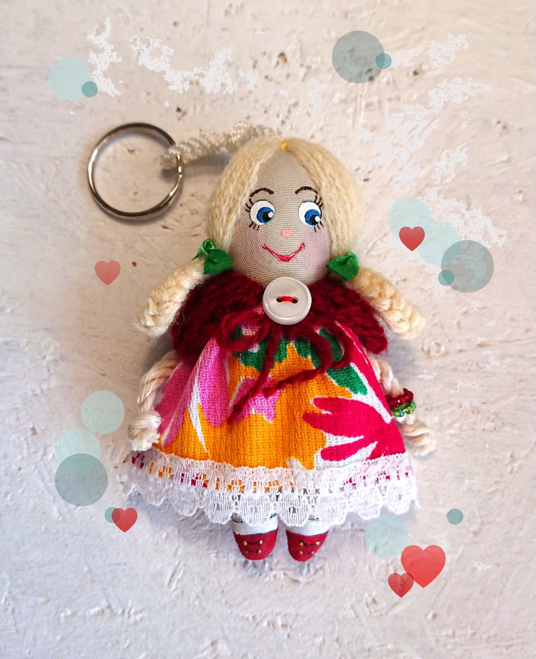 Small fabric doll. Handmade doll. Pendant doll for bag. Miniature doll-keychain. Gifts for girls.