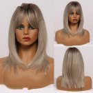 Wig Eight-character Bangs Gradient Golden High-grade Gray Medium Straight Hair
