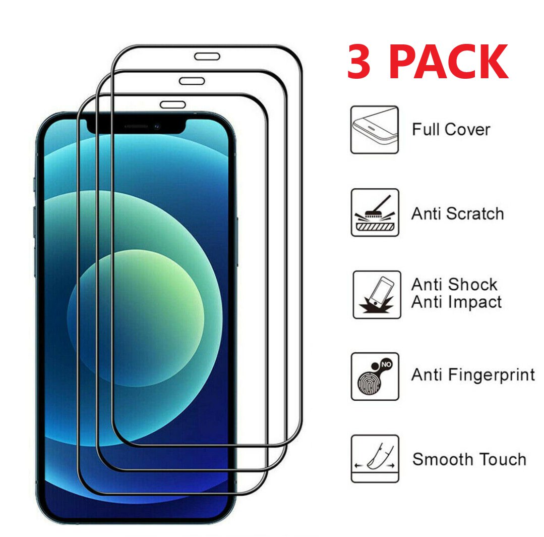 3x Full Coverage Tempered Glass Screen Protector For iPhone 13 12 11 Xs Pro MAX
